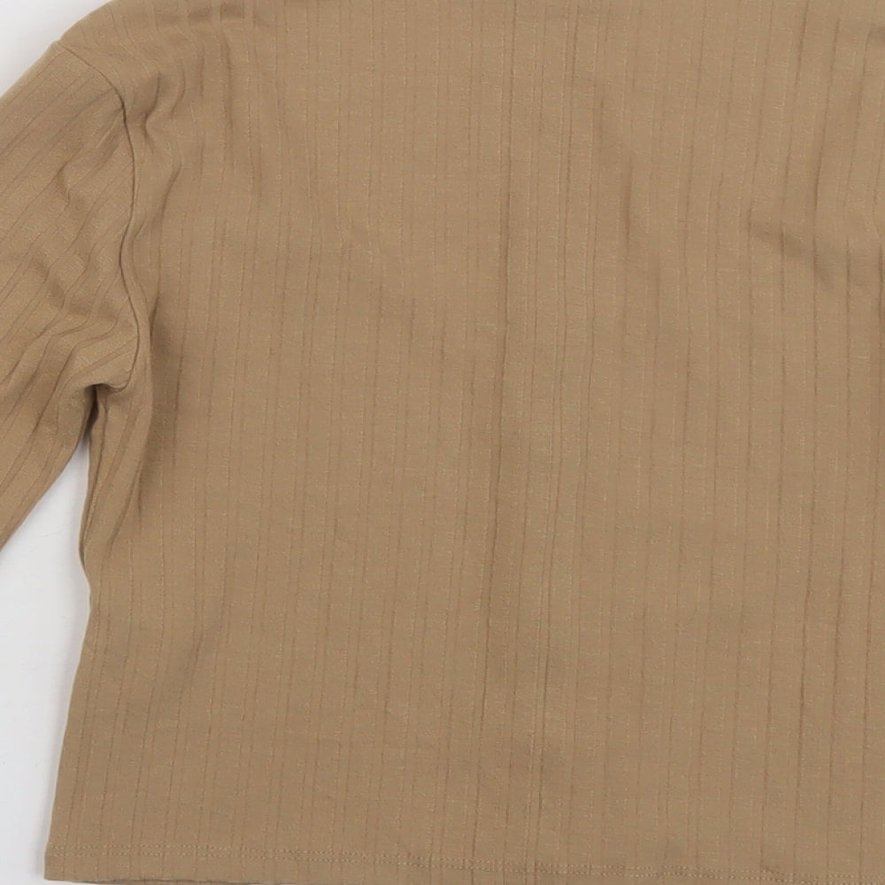 Stradivarius Womens Brown Polyester Cropped T-Shirt Size S Scoop Neck