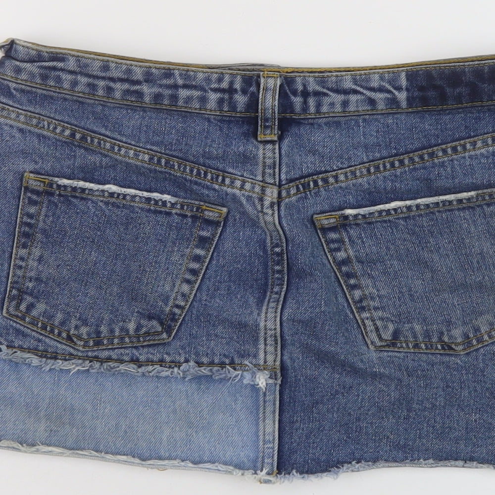 River Island Womens Blue Cotton Mini Skirt Size 8 Button