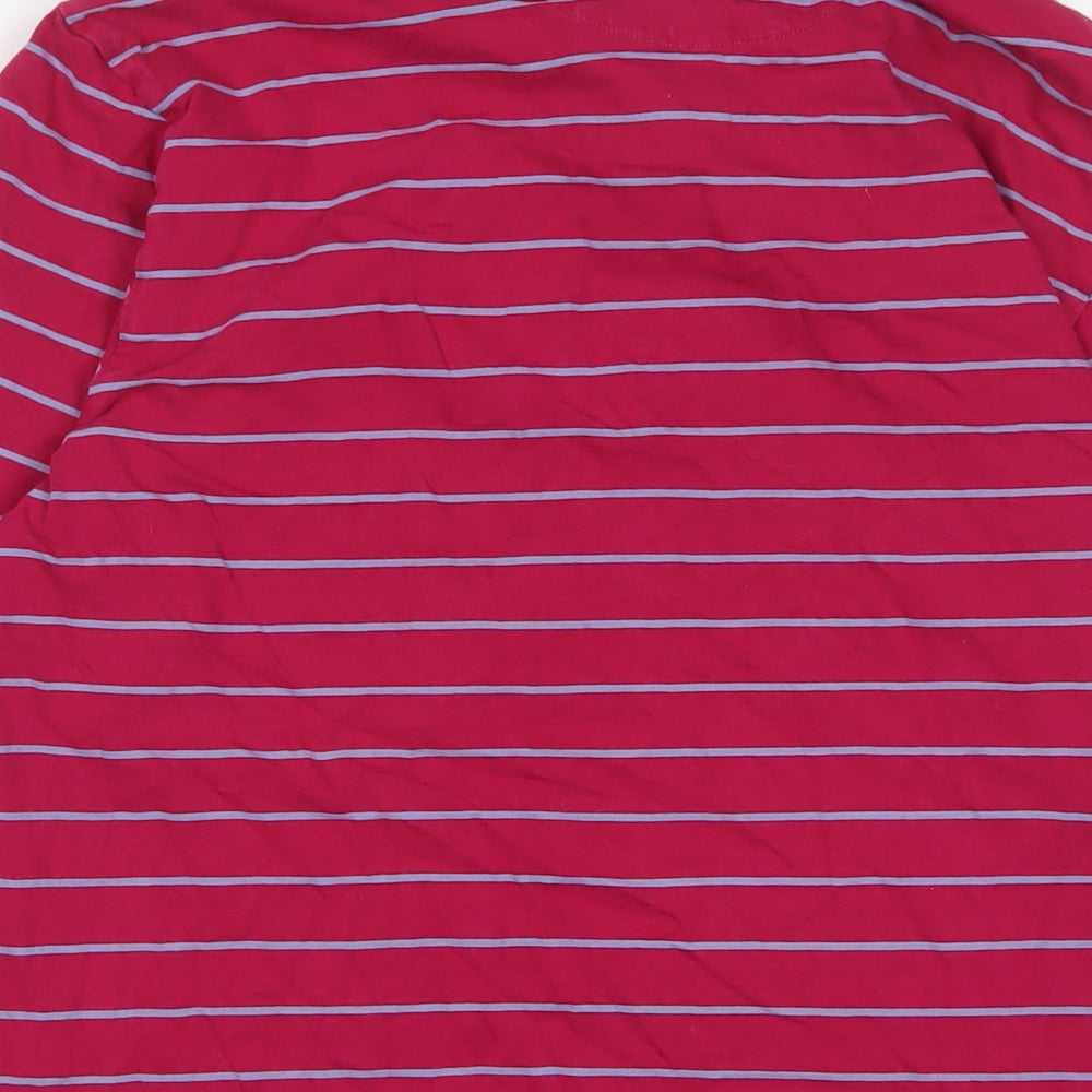 Marks & Spencer Mens Pink Striped Cotton Polo Size M Collared Button