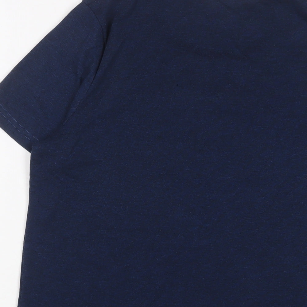 Bonmarché Womens Blue Polyester Basic T-Shirt Size M Crew Neck - Keyhole neck, Embroidered