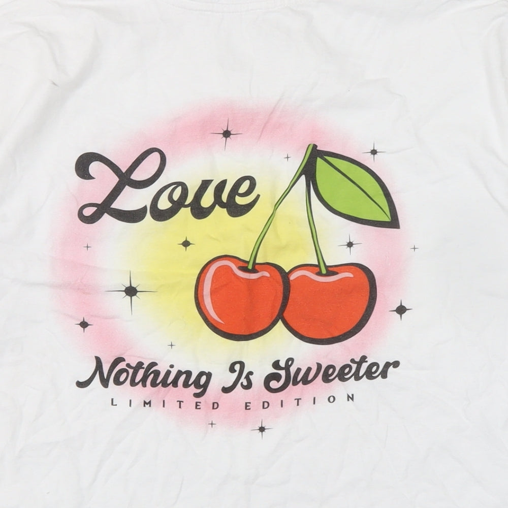 Messy Bun Womens White Cotton Basic T-Shirt Size M Crew Neck