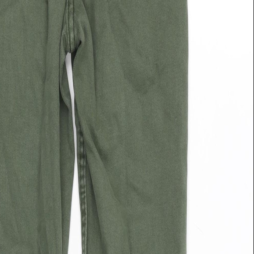 Papaya Womens Green Cotton Blend Tapered Jeans Size 12 L27 in Extra-Slim Zip - Raw Hem