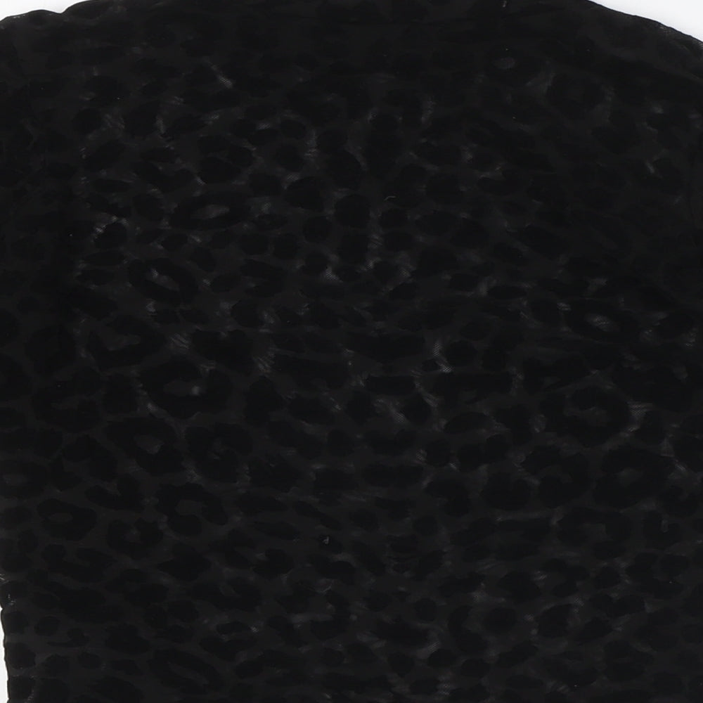 New Look Womens Black Animal Print Polyester Basic T-Shirt Size 8 Mock Neck
