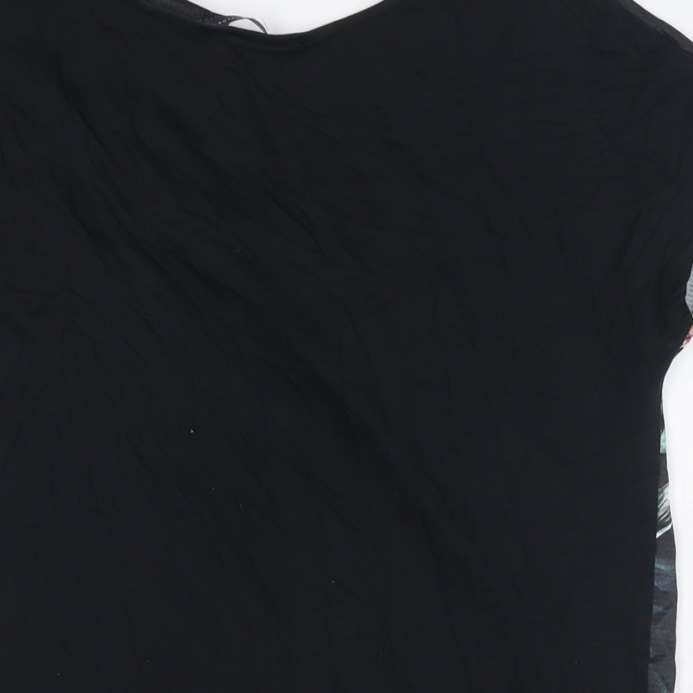 Marks & Spencer Womens Black Floral Polyester Basic T-Shirt Size 10 Boat Neck