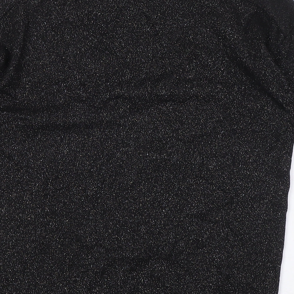 Warehouse Womens Black Viscose Basic T-Shirt Size 10 Crew Neck - Silver Fleck