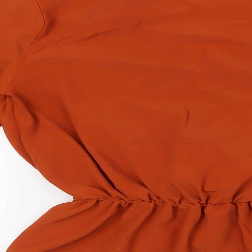 Topshop Womens Orange Polyester Basic Blouse Size 10 V-Neck - Elasticated Waist