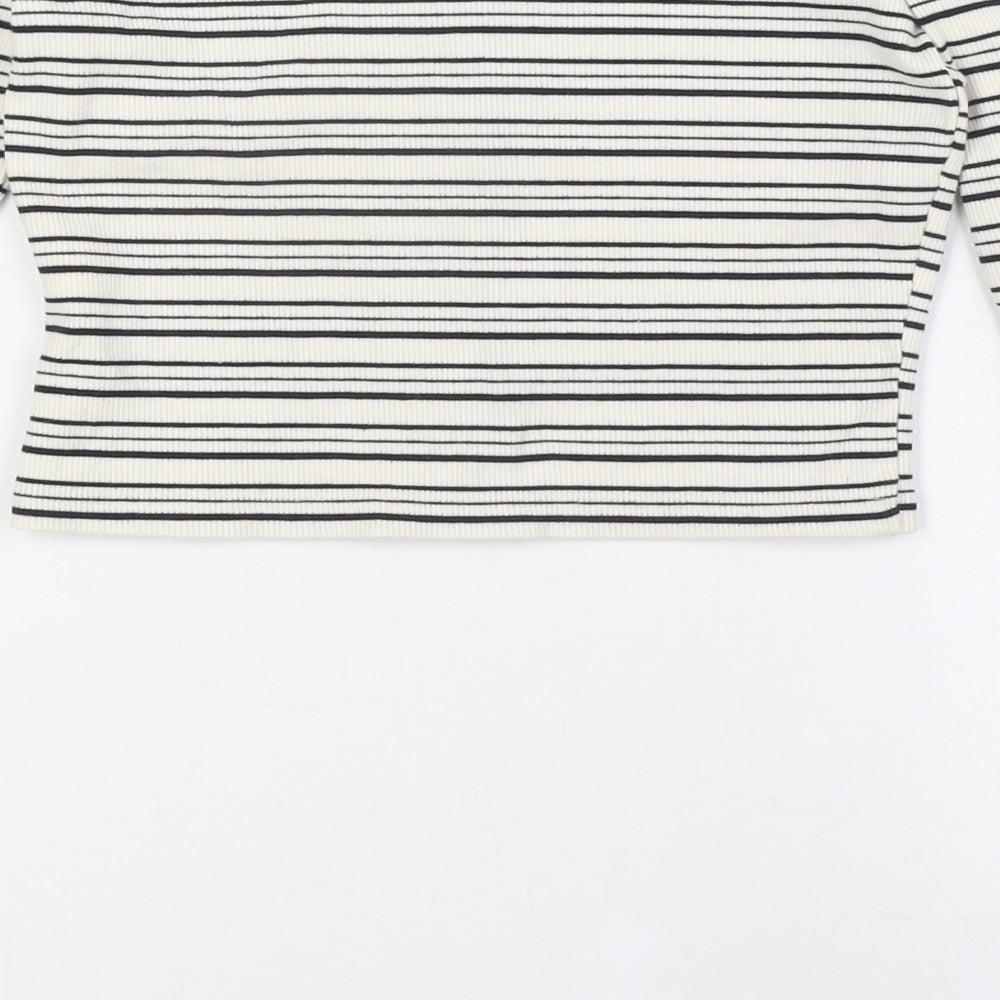 Topshop Womens Ivory Striped Cotton Basic Button-Up Size 8 Off the Shoulder