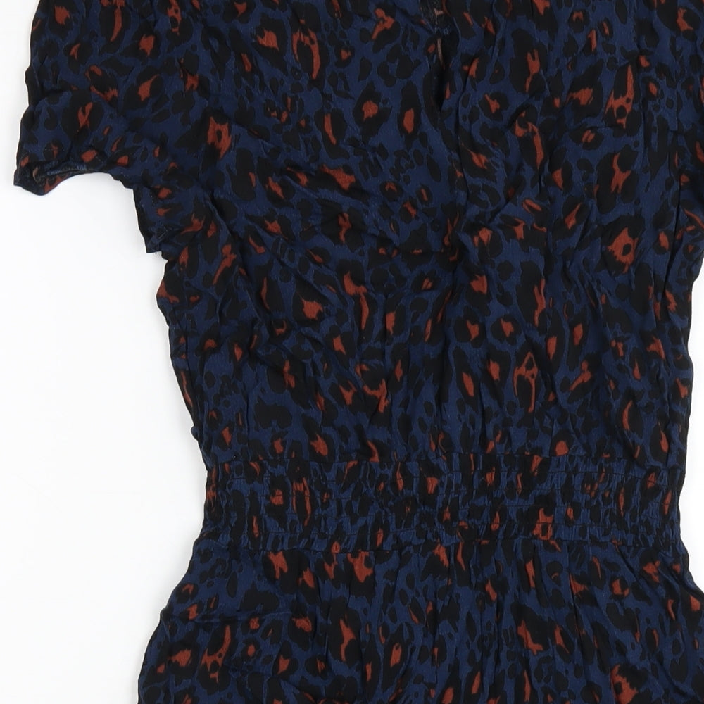 Apricot Womens Blue Animal Print Viscose A-Line Size 10 Round Neck Button