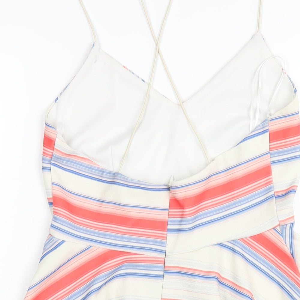New Look Womens Multicoloured Striped Polyester A-Line Size 12 V-Neck Zip