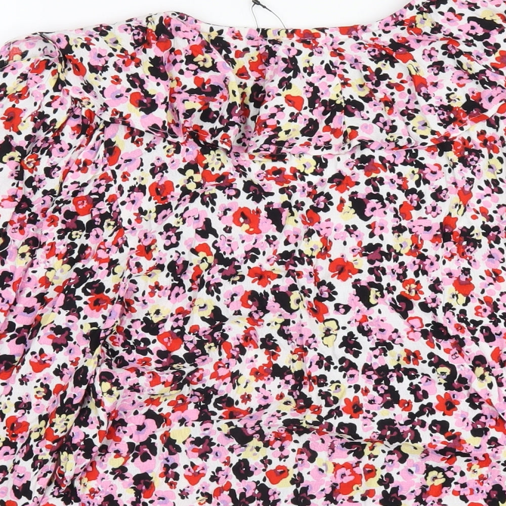 Marks & Spencer Womens Multicoloured Floral Viscose Basic Blouse Size 6 V-Neck