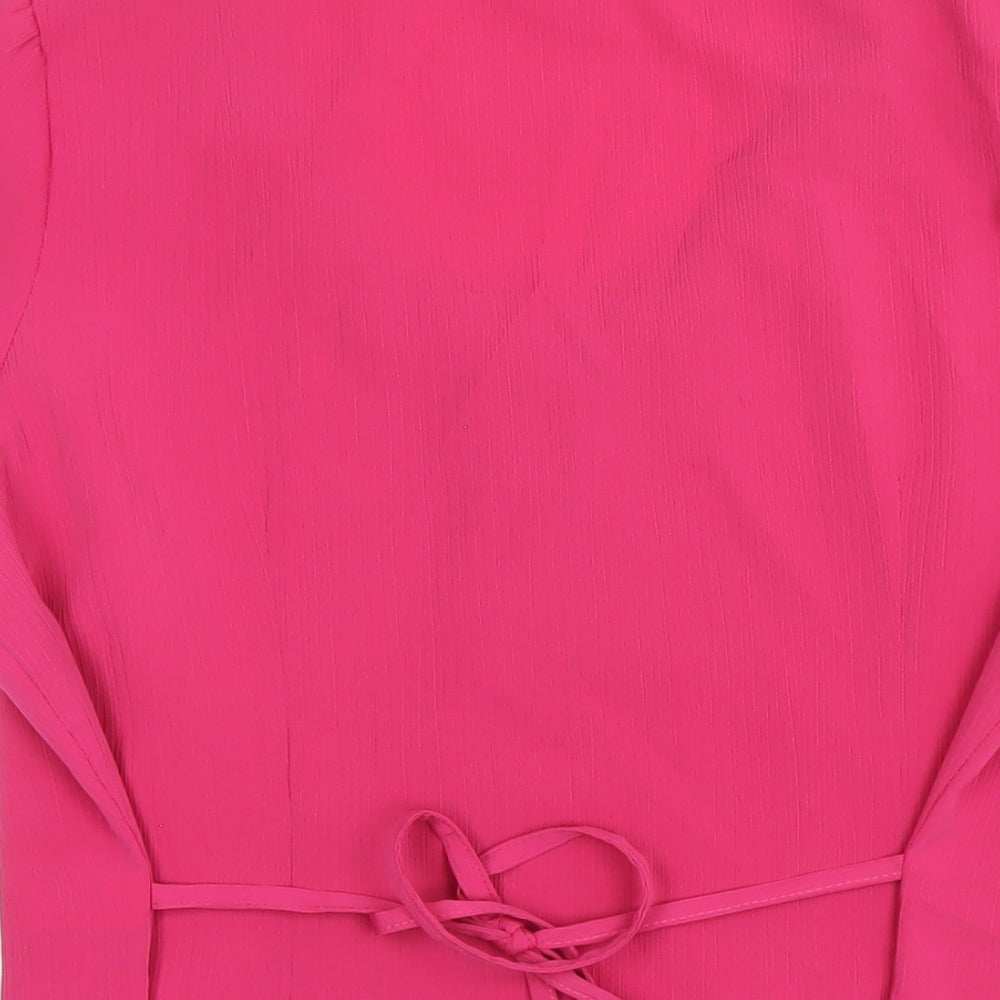 Classic Womens Pink Polyester Basic Button-Up Size 16 Scoop Neck