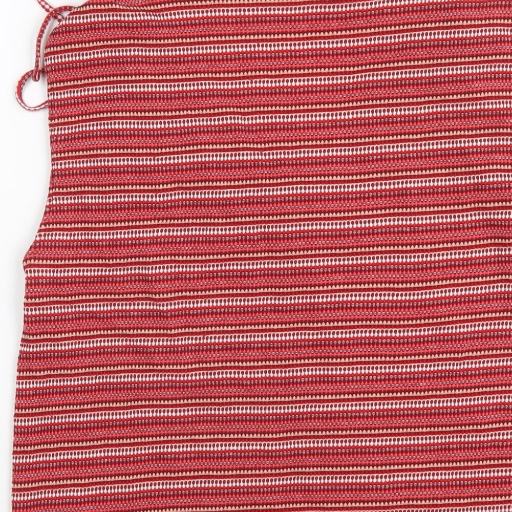 TOM TAILOR Womens Red Striped Cotton Basic Tank Size 2XL V-Neck