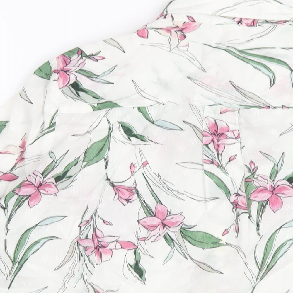 Classics Womens White Floral Cotton Basic Button-Up Size 12 Collared