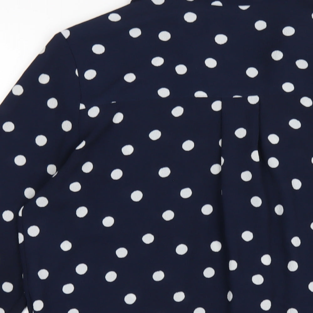 Marks and Spencer Womens Blue Polka Dot Polyester Basic Blouse Size 8 Collared