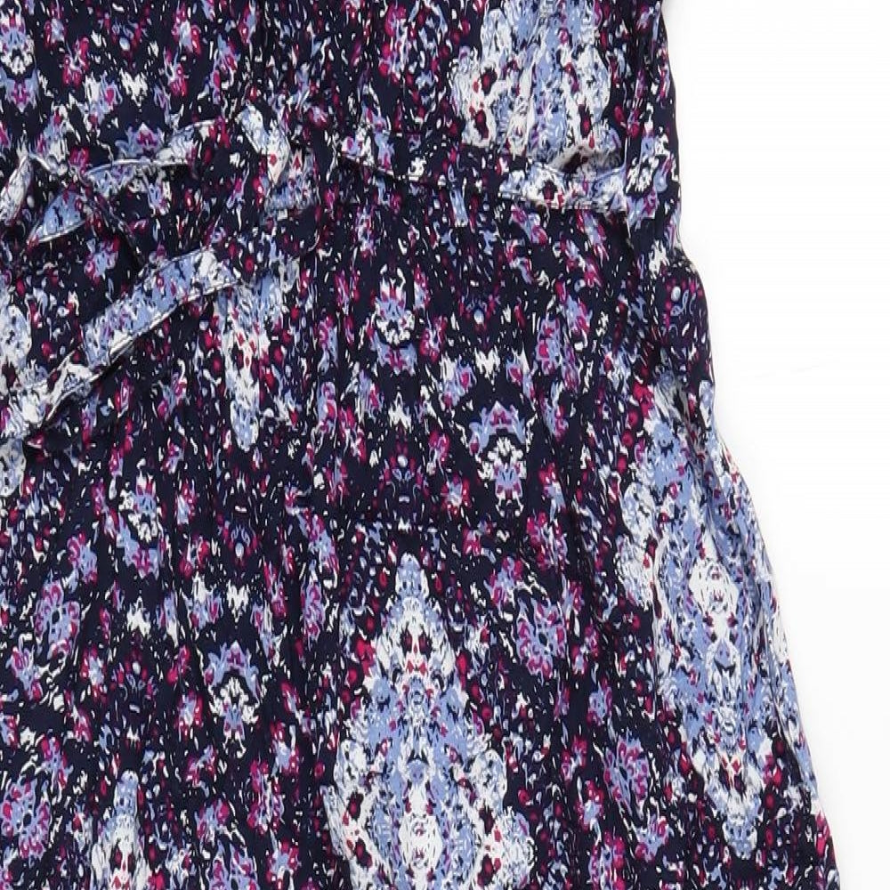 EWM Womens Multicoloured Geometric Viscose A-Line Size 12 V-Neck Pullover