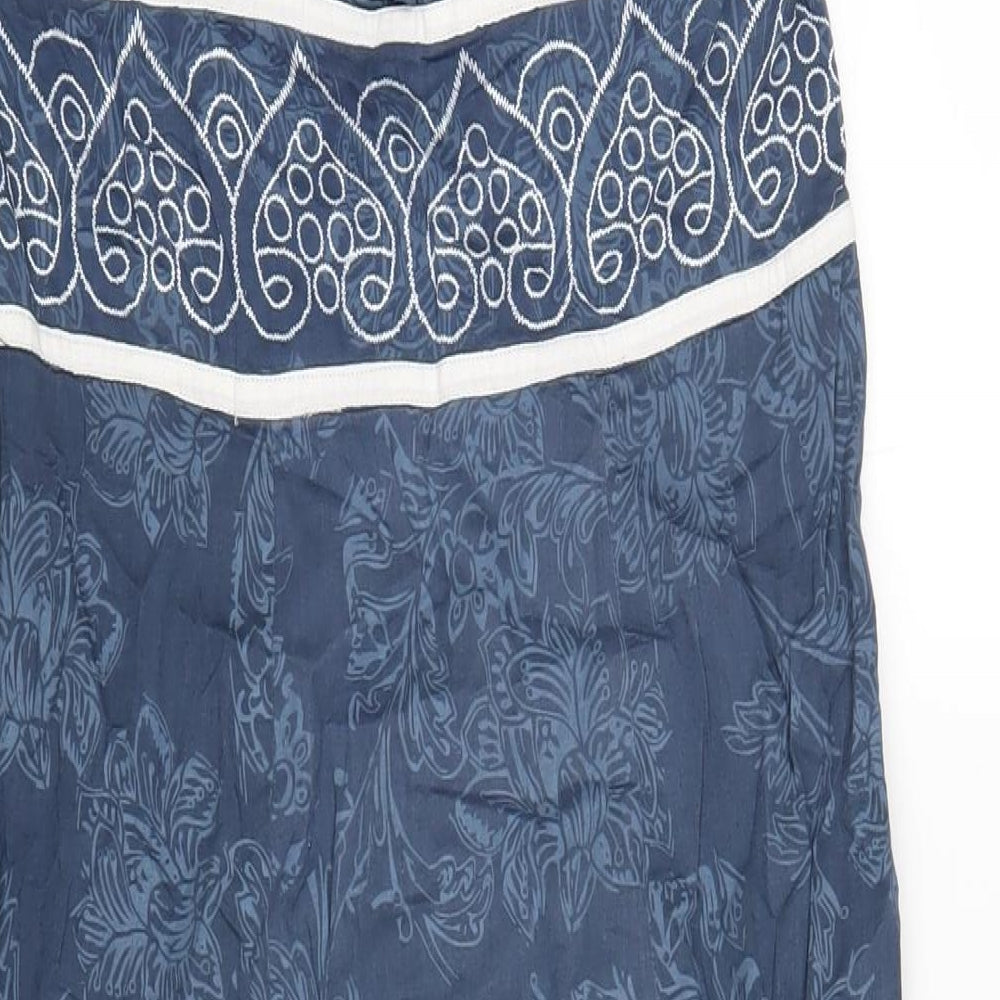 Klass Womens Blue Geometric Cotton A-Line Size 12 Halter Zip