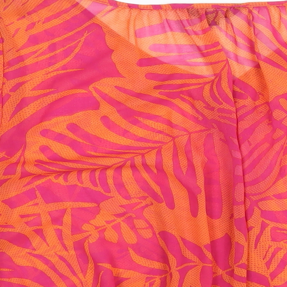Marks & Spencer Womens Orange Geometric Polyester Basic T-Shirt Size 16 V-Neck