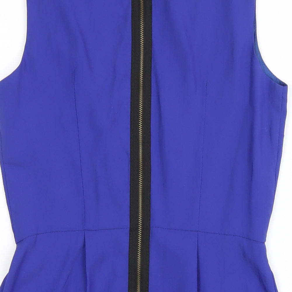 Topshop Womens Blue Polyester A-Line Size 10 Round Neck Zip