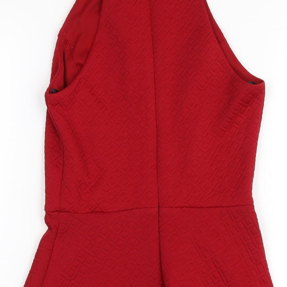 New Look Womens Red Polyester A-Line Size 6 Round Neck Zip