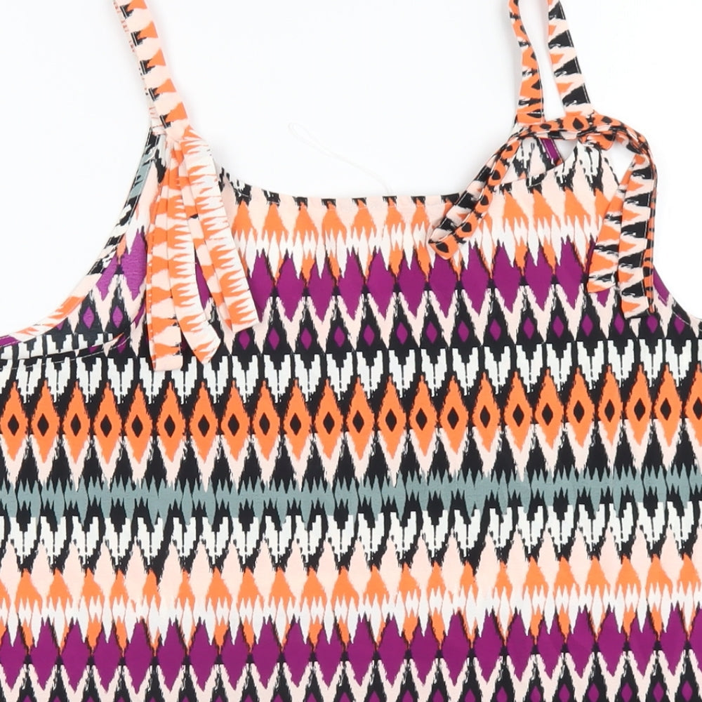 Marks & Spencer Womens Multicoloured Geometric Polyester Camisole T-Shirt Size 10 V-Neck