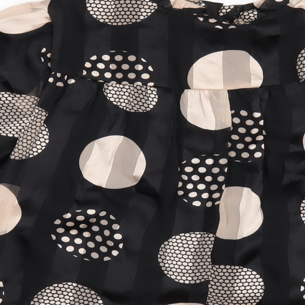 Signature Womens Black Polka Dot Polyester Basic Blouse Size M Round Neck