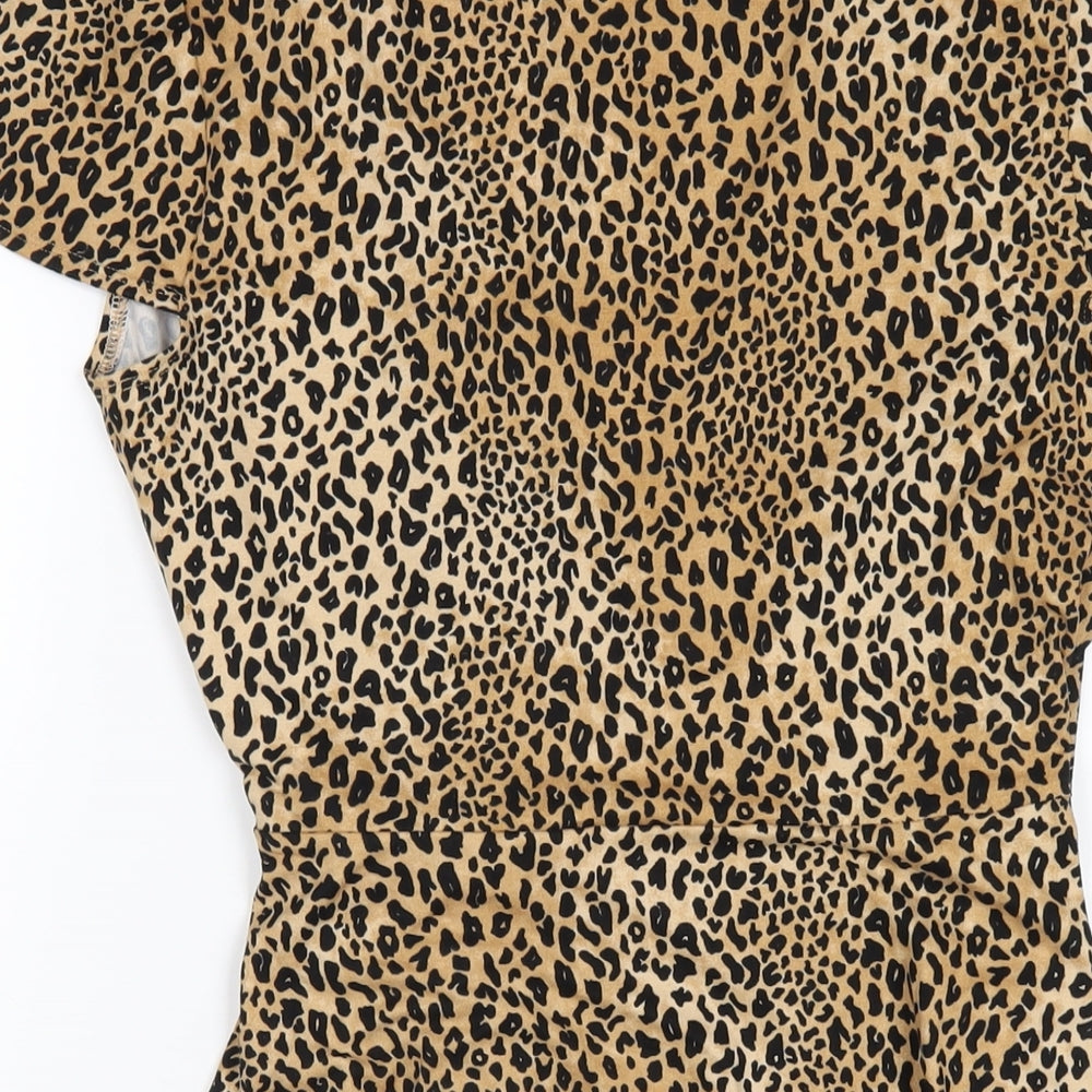 H&M Womens Brown Animal Print Polyester Wrap Dress Size 10 V-Neck Tie