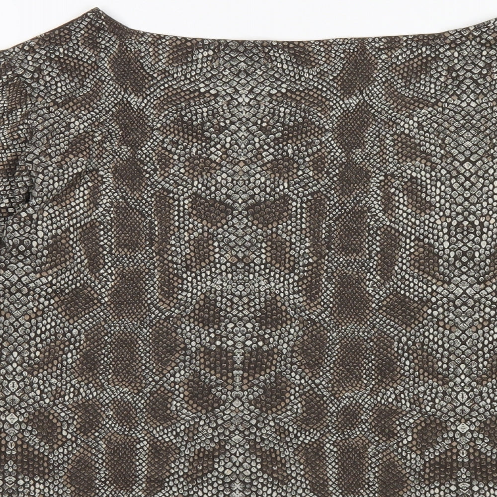 Reflections Womens Brown Animal Print Viscose Basic T-Shirt Size M Round Neck - Snake Print