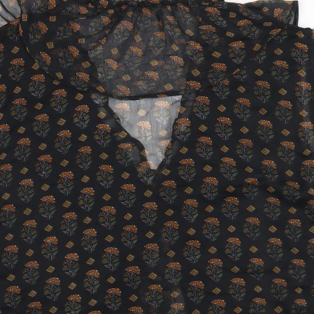 Mango Womens Black Floral Polyester Basic Blouse Size M V-Neck