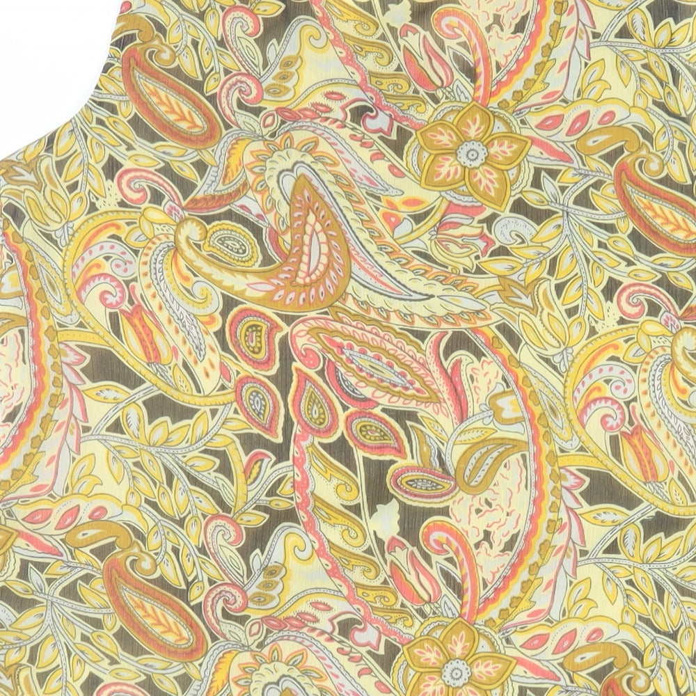 Ark Womens Yellow Paisley Polyester Basic Blouse Size L Round Neck - Embellished Neckline