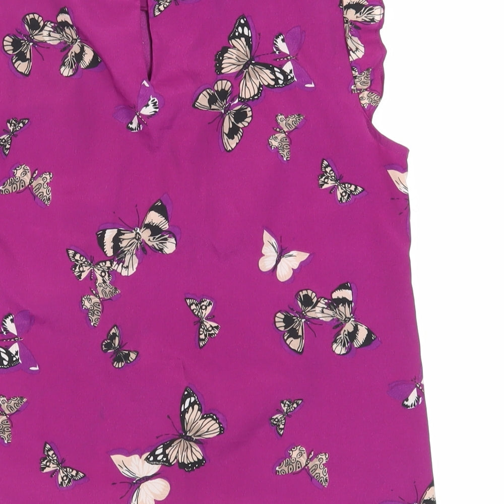 Oasis Womens Purple Geometric Polyester Basic Blouse Size 10 Round Neck - Butterfly Pattern