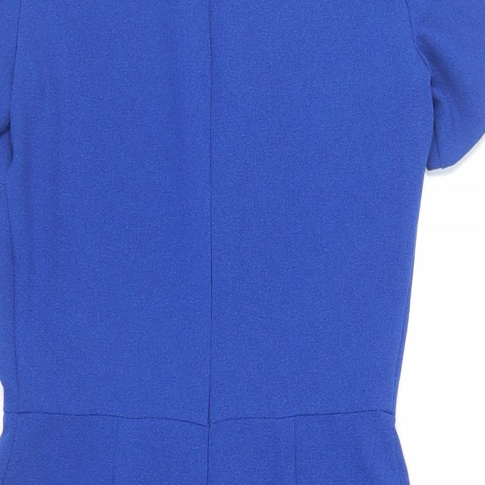 Warehouse Womens Blue Polyester Pencil Dress Size 8 Round Neck Zip