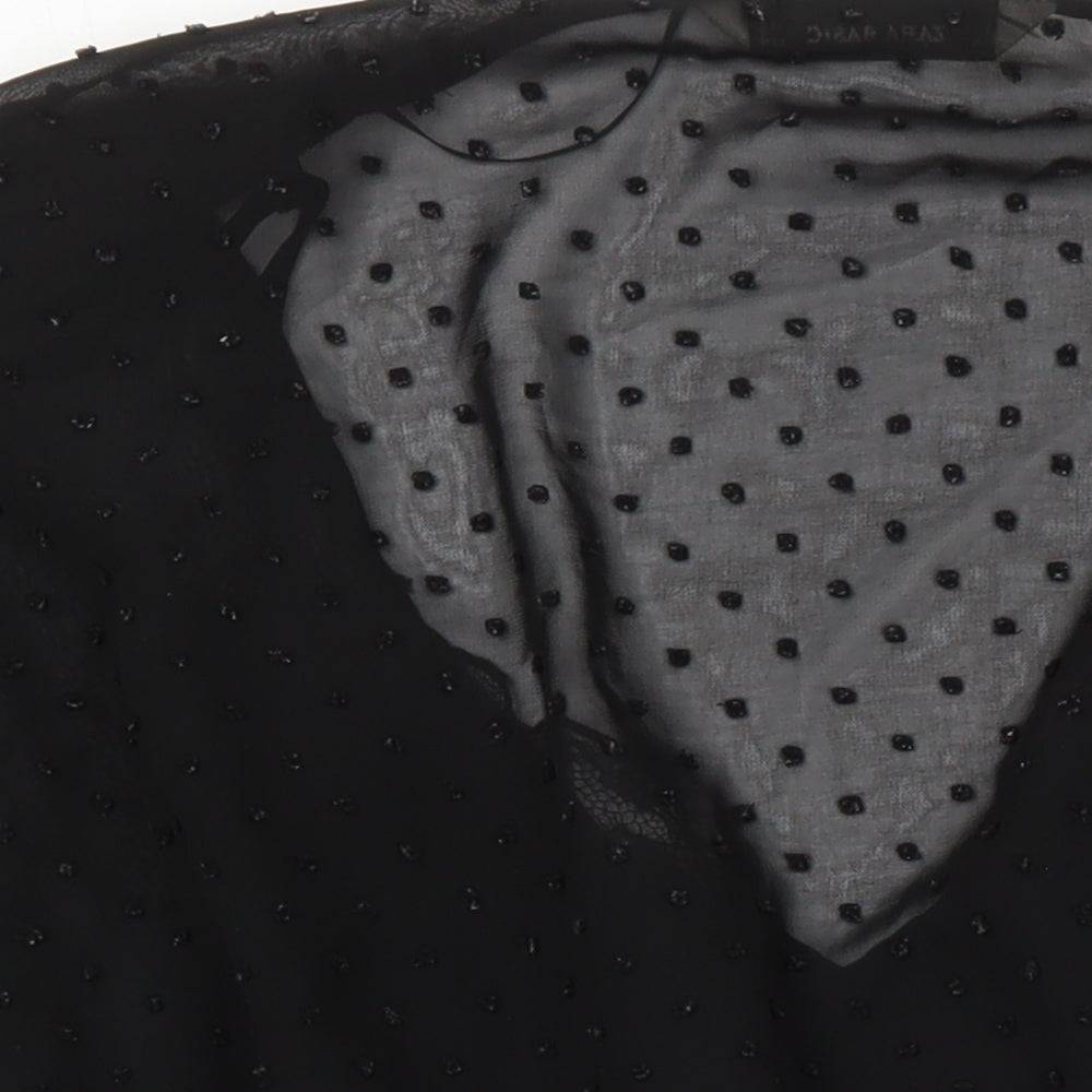 Zara Womens Black Viscose Tunic Blouse Size M V-Neck