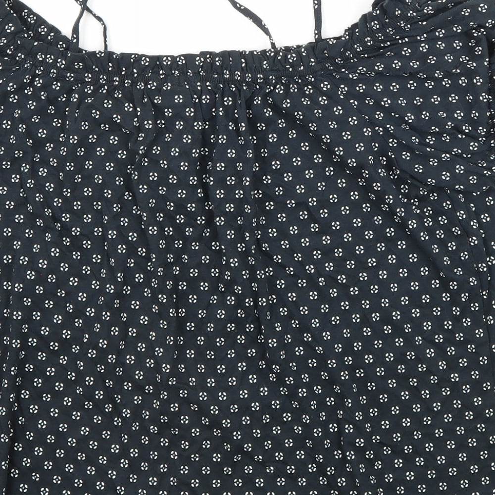 H&M Womens Multicoloured Geometric 100% Cotton Basic Blouse Size S Square Neck