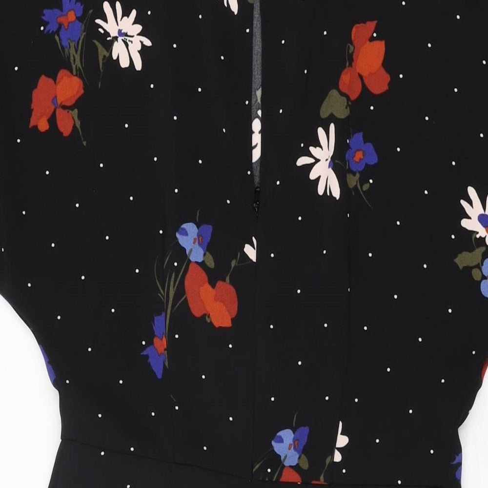 Warehouse Womens Black Floral Polyester Mini Size 6 Round Neck Zip