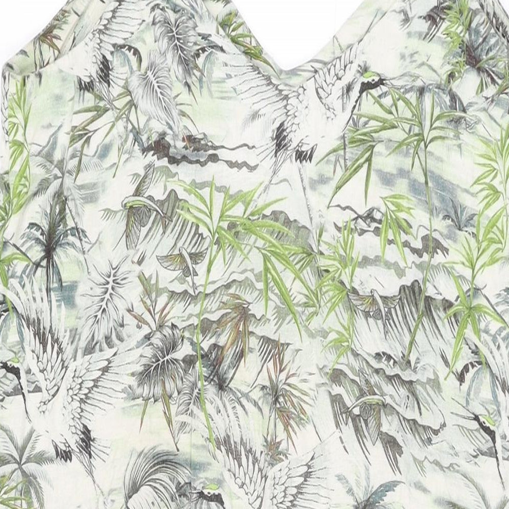Komodo Womens Green Geometric Linen Shift Size 12 V-Neck Pullover