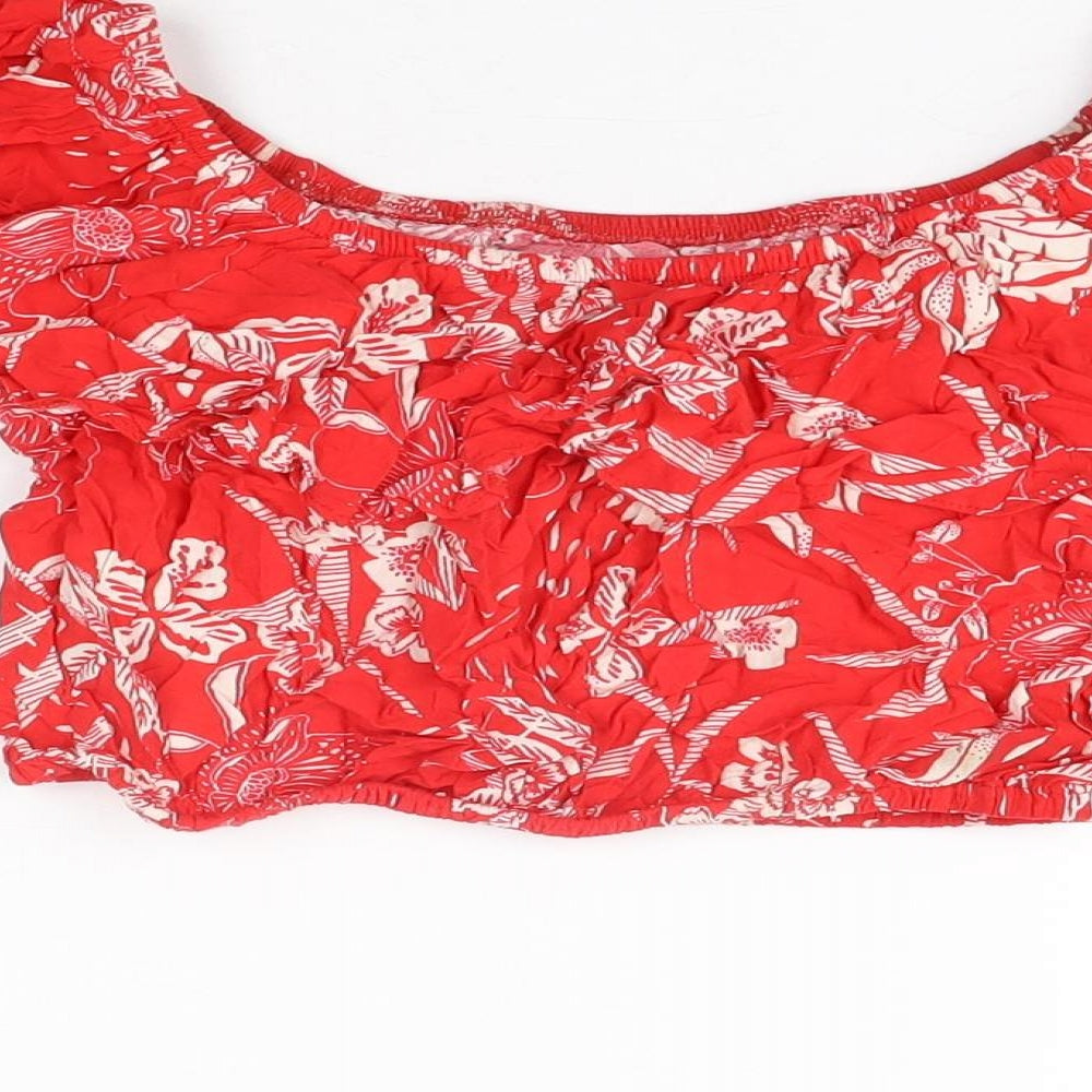 New Look Womens Red Floral Viscose Cropped T-Shirt Size 6 Off the Shoulder