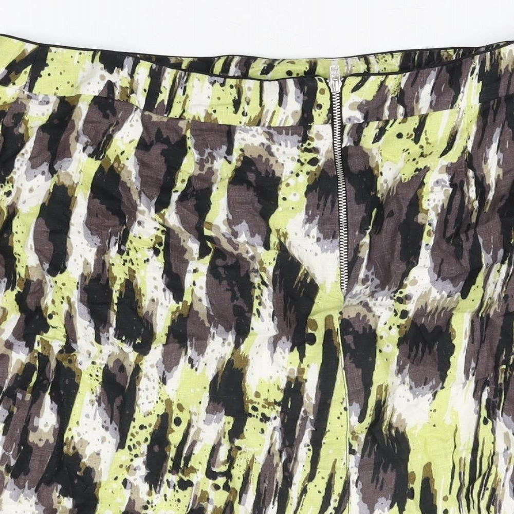 Marks & Spencer Womens Multicoloured Geometric Cotton Mini Skirt Size 14 Zip
