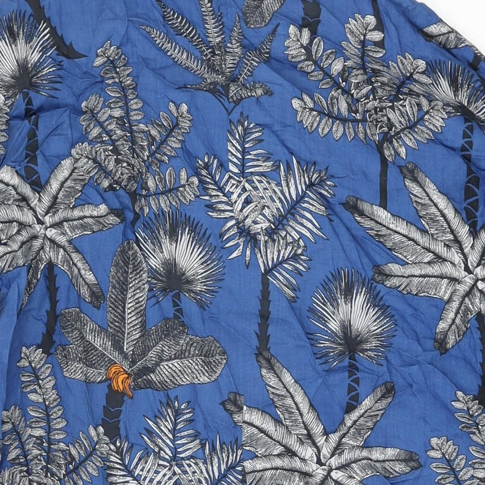 NEXT Womens Blue Floral Modal Basic Button-Up Size L Collared