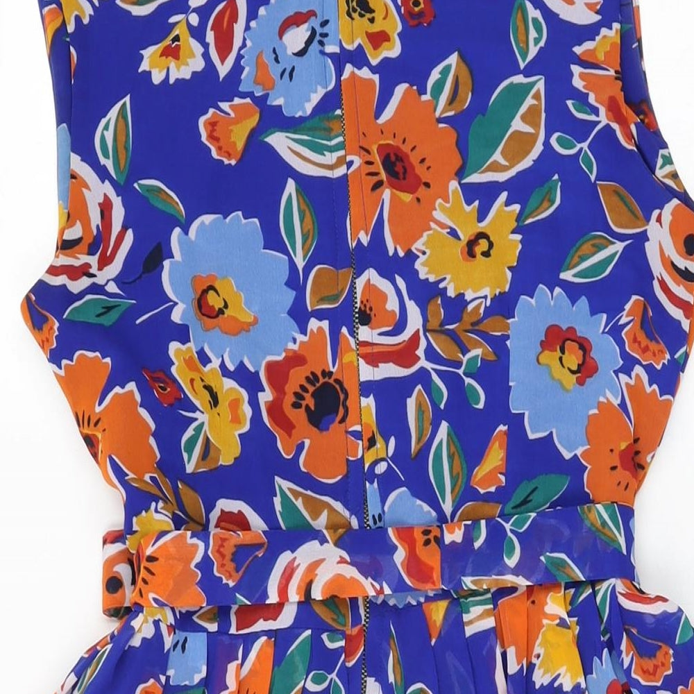 Dickins & Jones Womens Blue Floral Polyester A-Line Size 10 Round Neck Zip