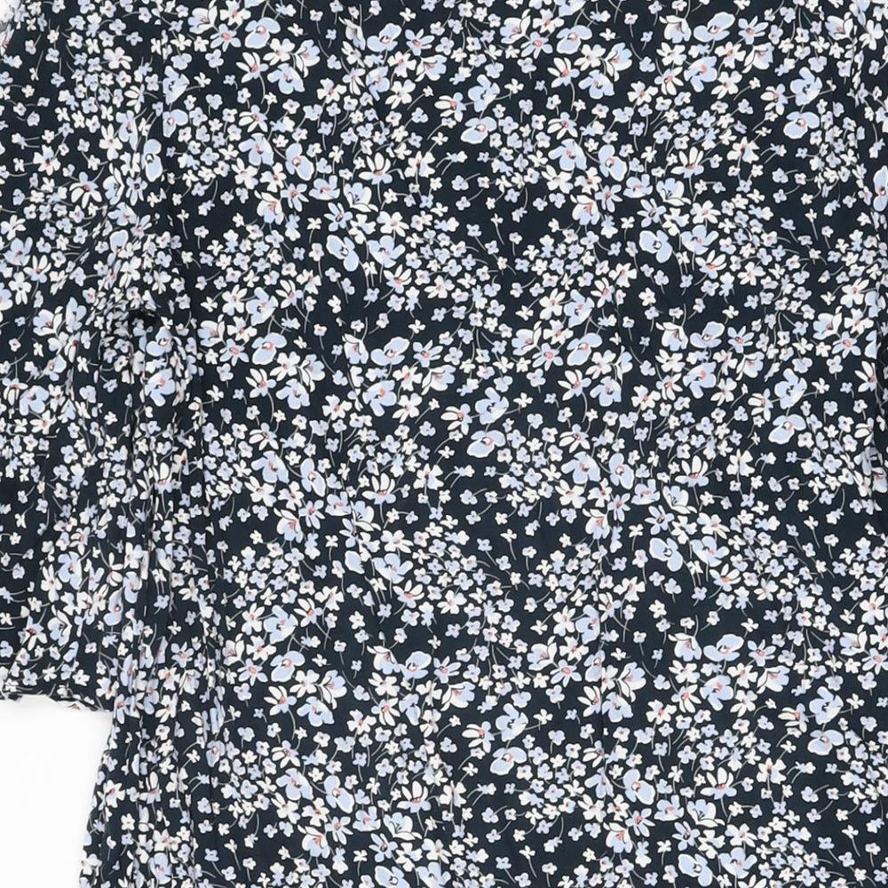 H&M Womens Blue Floral Viscose Shift Size 8 Round Neck Pullover