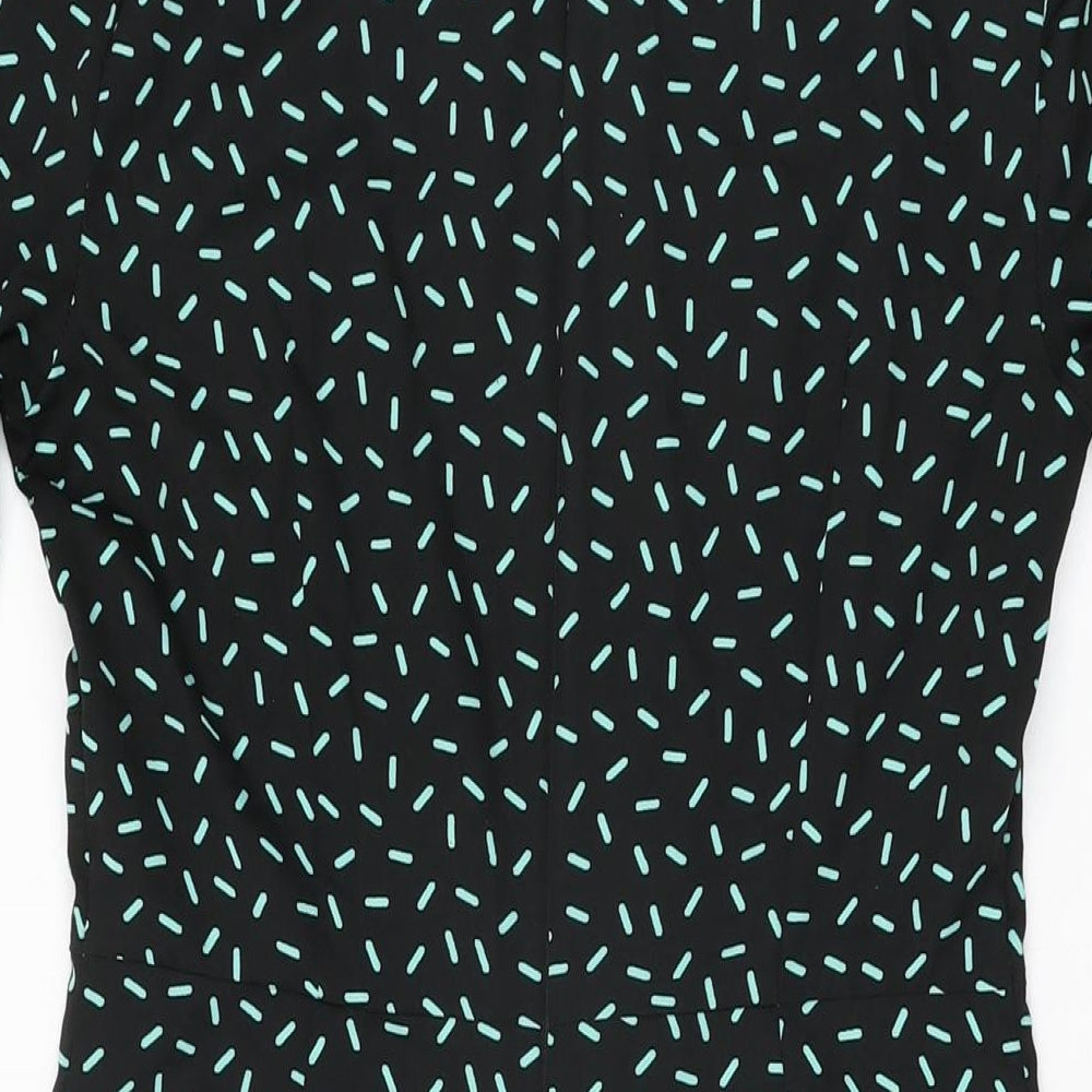 Marks & Spencer Womens Black Geometric Polyester Shift Size 8 Round Neck Zip