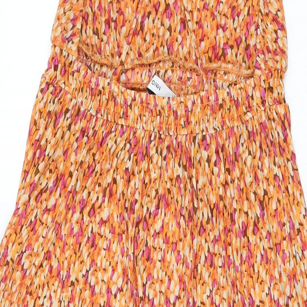 Mango Womens Orange Geometric Polyester Shift Size S V-Neck Pullover