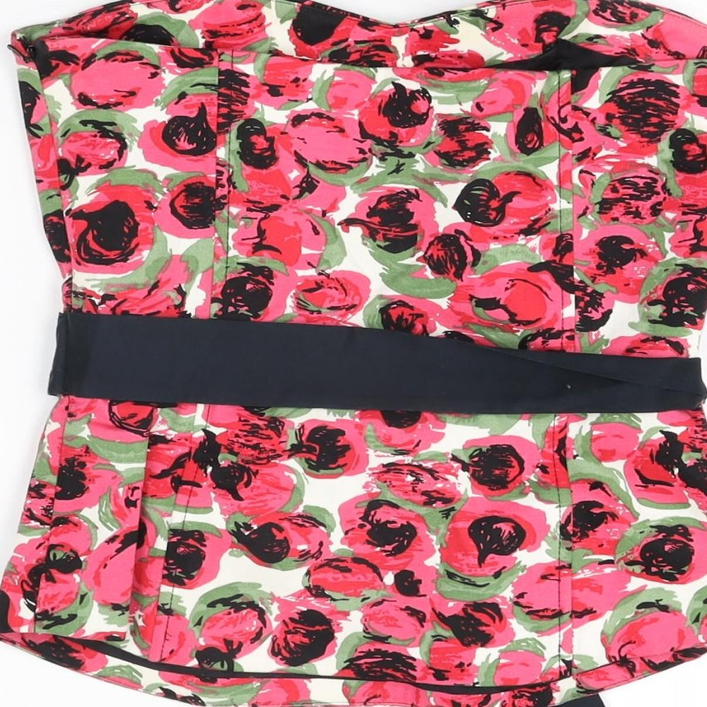 Warehouse Womens Pink Floral Cotton Basic T-Shirt Size 10 Off the Shoulder