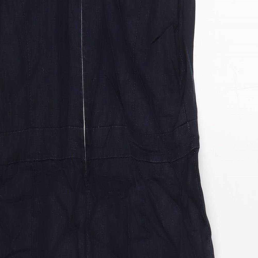 Warehouse Womens Blue Linen A-Line Size 8 Round Neck Zip