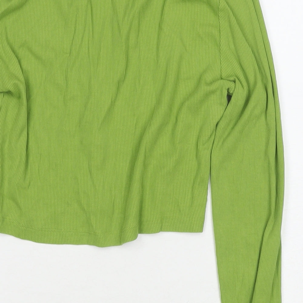 Zara Womens Green Cotton Cropped Polo Size M Collared