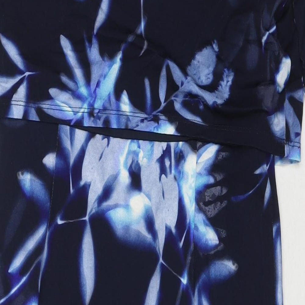 Phase Eight Womens Blue Floral Viscose A-Line Size 12 Round Neck Pullover