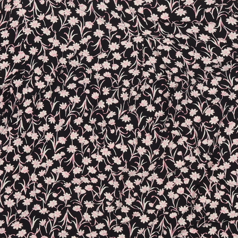 Marks & Spencer Womens Black Floral Viscose Basic Blouse Size 12 Round Neck