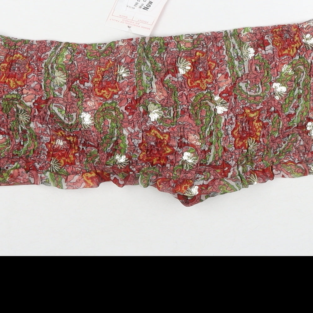 South Beach Womens Multicoloured Geometric Polyester Wrap Tank Size L Square Neck - Sequin Detail