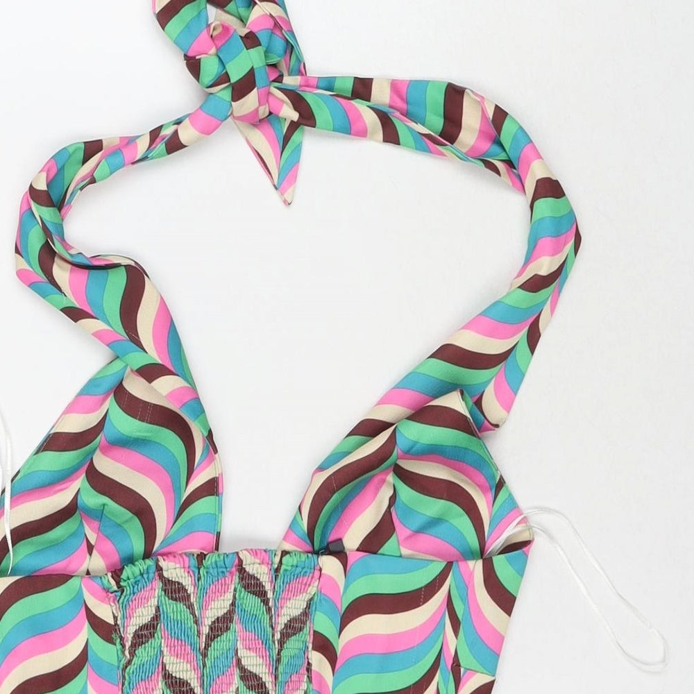 Zara Womens Multicoloured Geometric Polyester Cropped Tank Size S Halter