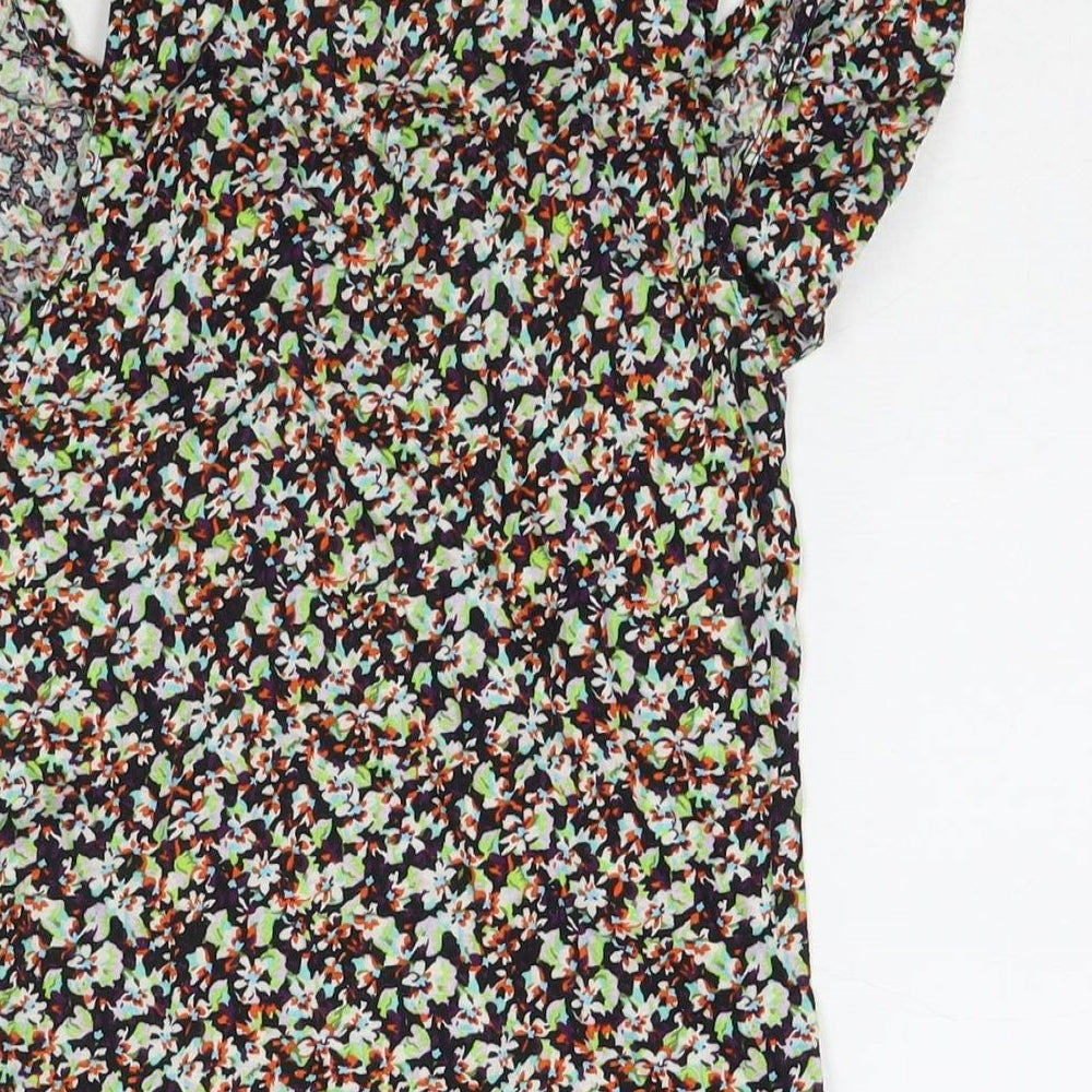 Topshop Womens Multicoloured Floral Cotton Basic Blouse Size 8 Round Neck